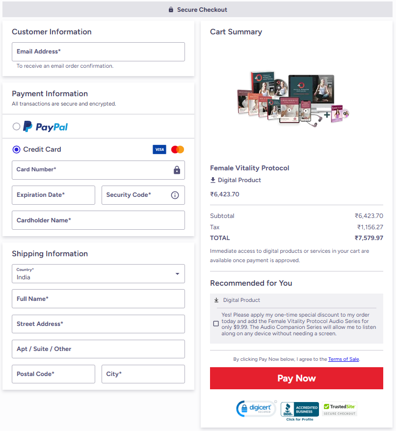 Female Vitality Protocol™ System CheckOut Page